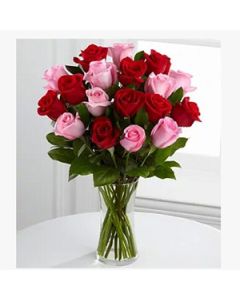 Roses roses et rouges dans un vase 35 Fleurs